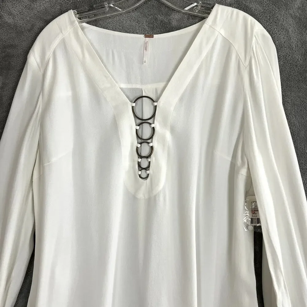 Free People Blouse Womens L White Long Sleeve Boho Festival‎ NWT